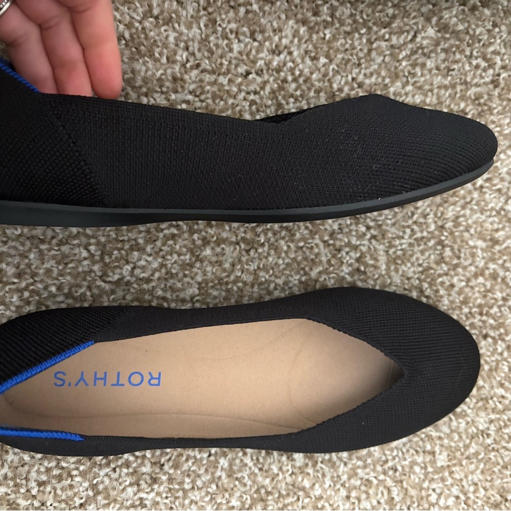 Rothy's The Daily Flat Black Knit Ballet Flats with Blue Heel Trim - Picture 8 of 11